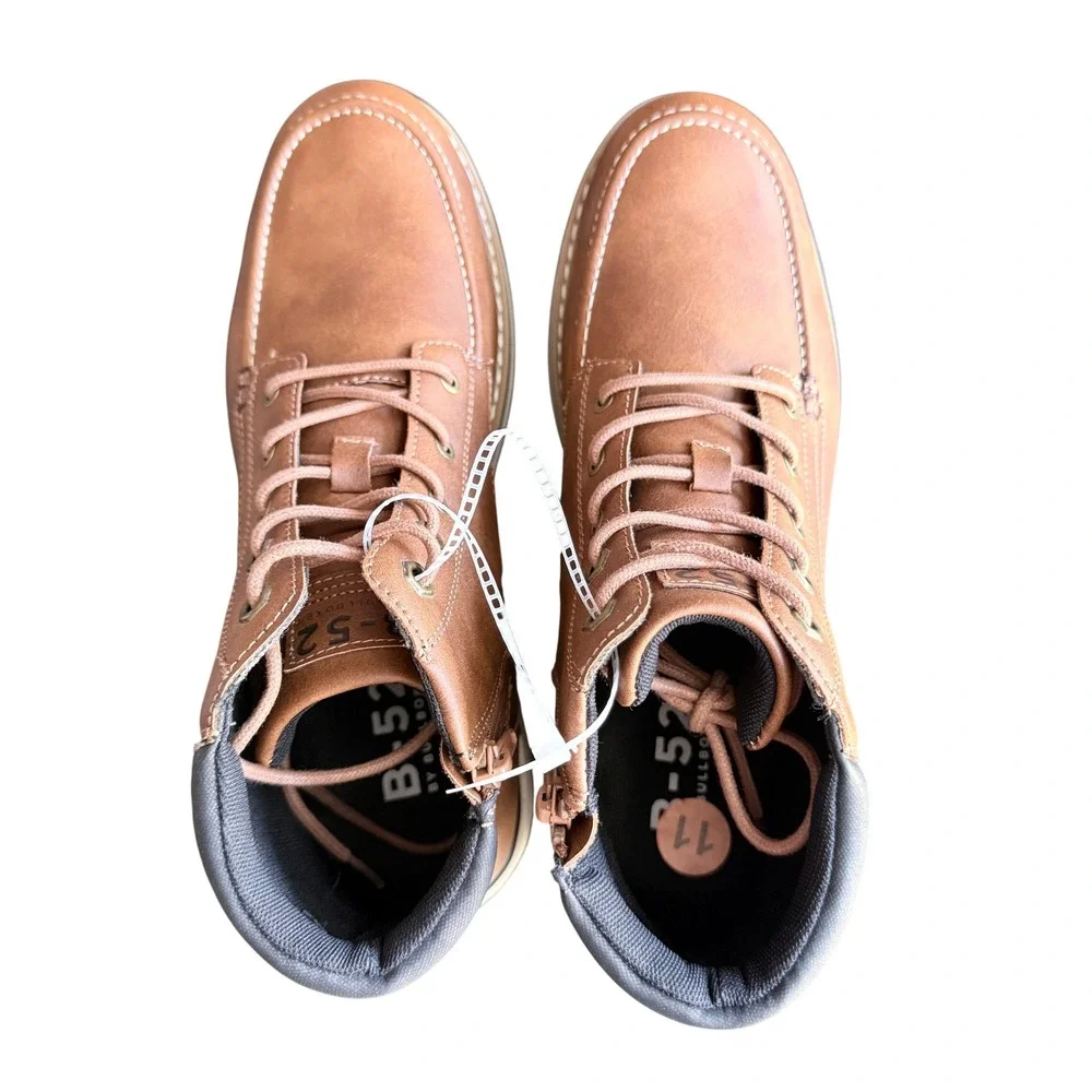 B-52 by Bullboxer Mens Cognac Brown Moc Toe Lace Up Side Zip Boots Size 11 NEW‎